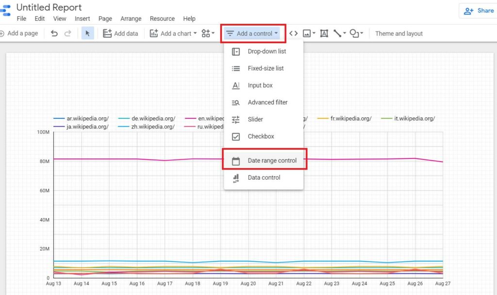 Google Data Studio Date Range Control