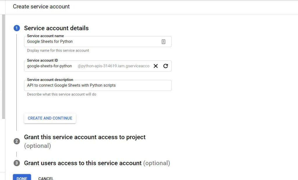 Google Sheets API Details