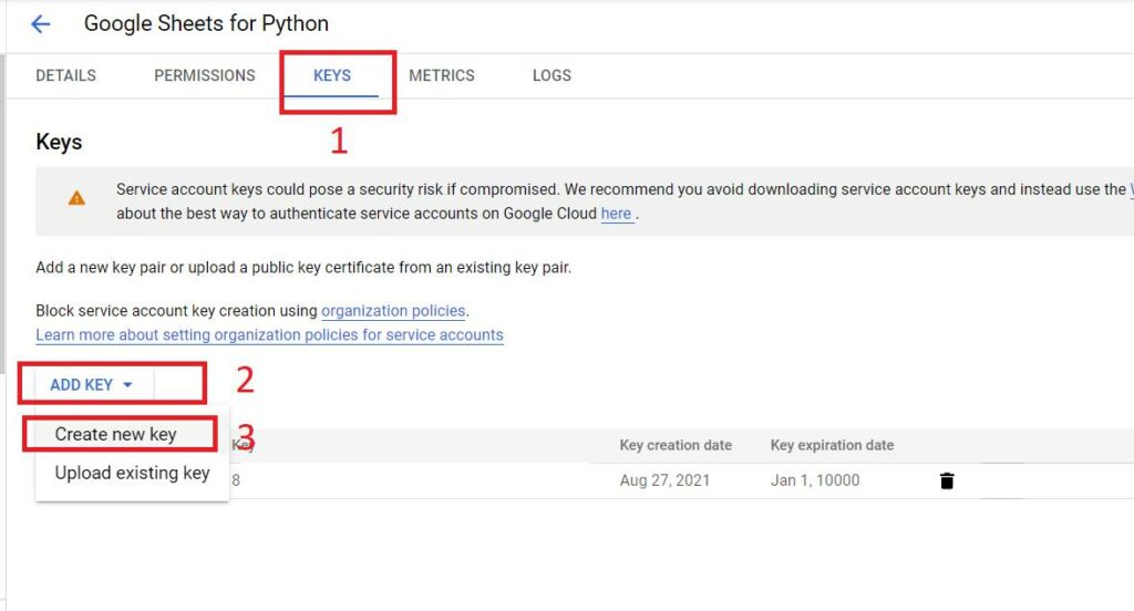 Google Sheets Python Enable API